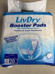 LivDry Booster Pads Incontinence Pads Extra Absorbency Quick Absorb 14.5in 20