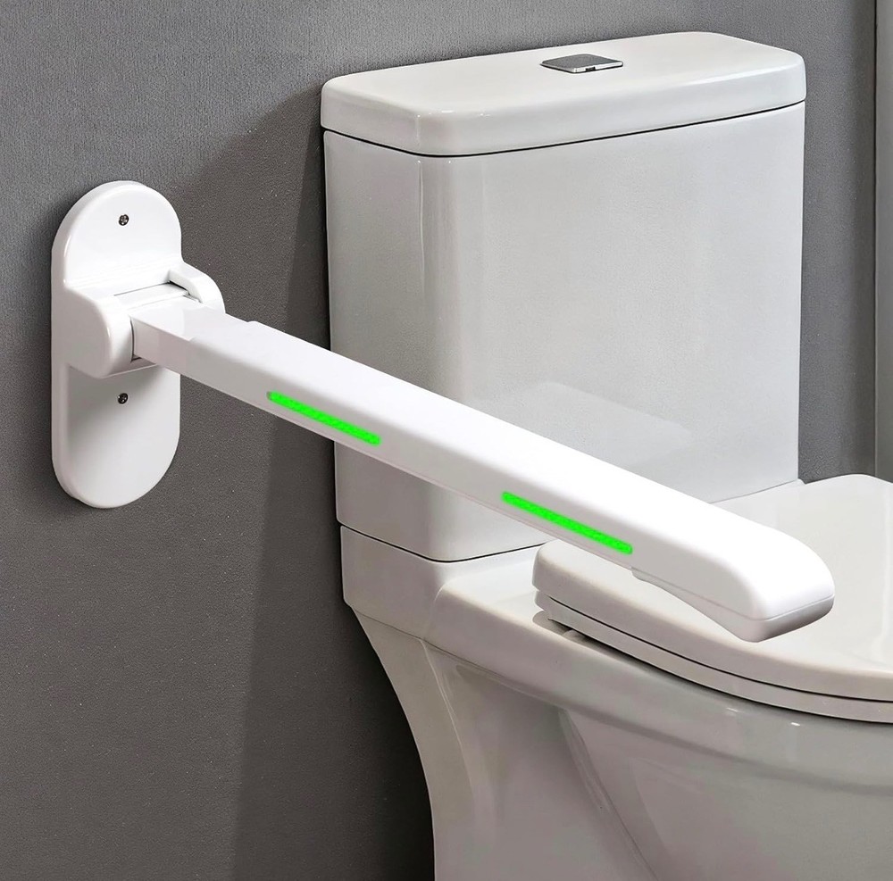 26.8″ Flip-Up Toilet Grab Bar with Glow Strips for Enhanced Safety & Support