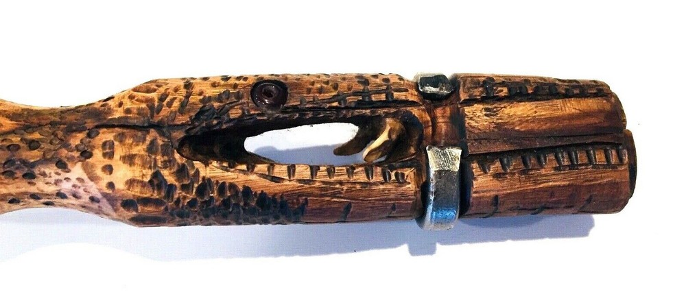 Rattlesnake Motif Cane, Hard Rock Maple Wood, Hand Carved w/Brass Antique Handle
