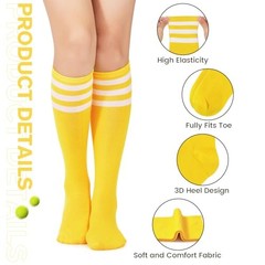Women’s Knee High Athletic Socks Stripes Tube Sport One Size B Pack Black