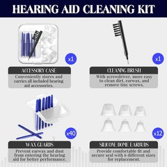 Hearing Amplifier Cleaning Kit – 12 Pcs, Silicone Domes, Brush, Wax Guards & Cas