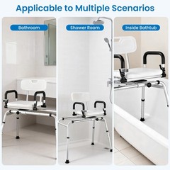 Sliding Tub Transfer Bench Adjust Height Shower Chair W/360 Degree Swivel Seat