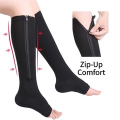 Open Toe Zipper Compression Socks Support Graduated Stockings Unisex 20-30mmHg