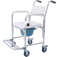 Bedside Commode Chair Transport Shower Wheelchair Toilet Rolling Transport Chair