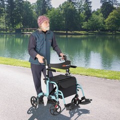 Costway Folding Rollator Walker w/Seat & 8″ Wheels Supports up to 300 lbs Navy