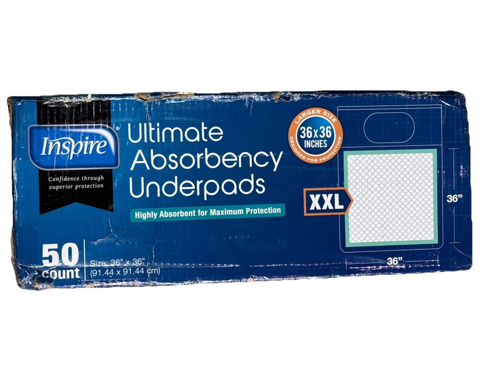 Inspire- 50 Count XXL Ultimate Absorbency Under-pads 36 Inch By 36 Inches Pet Ki