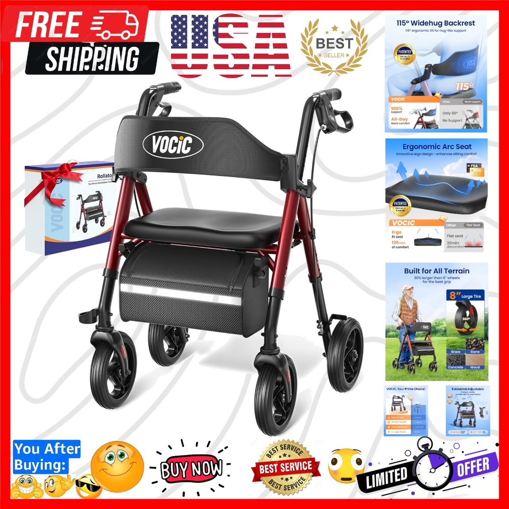 Walkers for Seniors, Z21 Rollator Walker with Seat Supports 350lb, 8″ Big Whe…