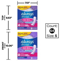 Always Discreet Maximum Absorbency Long Incontinence Pads 64 Count, New