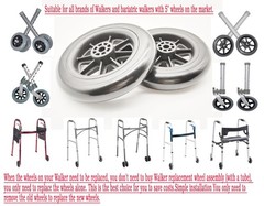 Universal Walker replacement wheels,5”Caster Wheels,Axle 5 inches, Black