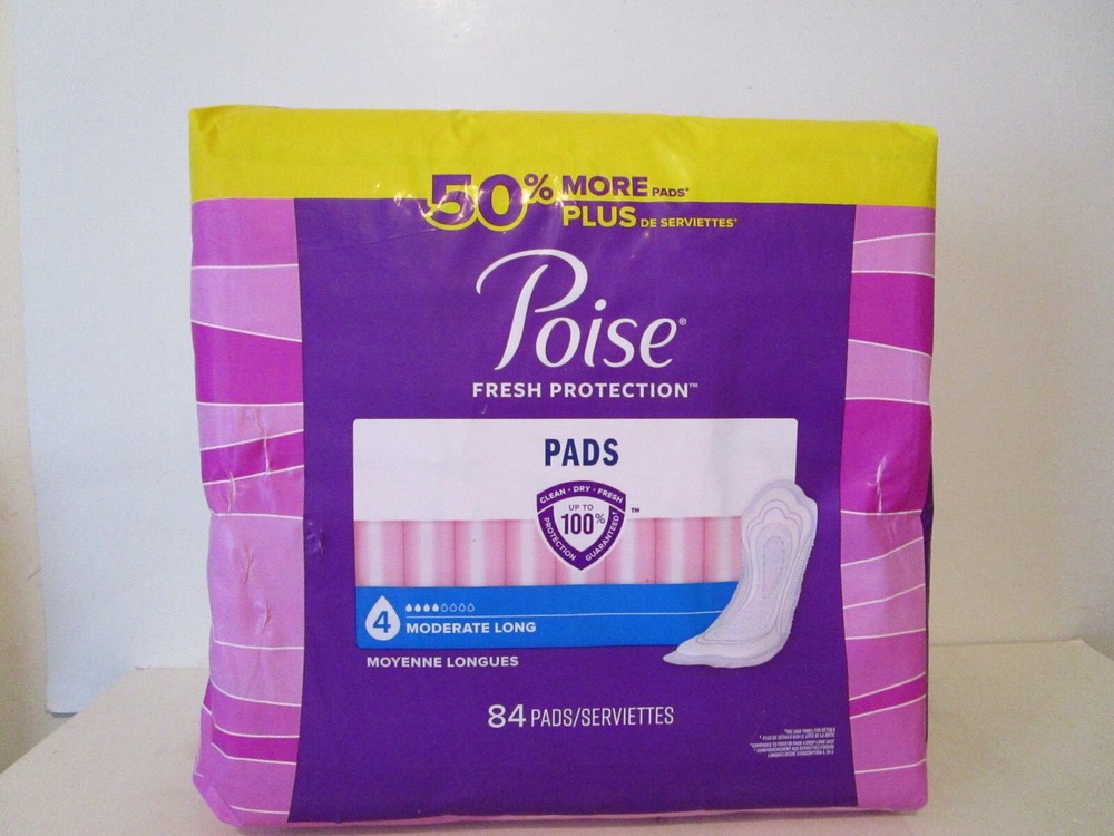 Poise Incontinence Pads for Women 4 Drop Moderate Absorbency Long Length 84 Ct