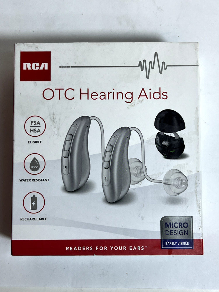 RCA OTC Behind-The-Ear Hearing Aids With Charging Case Silver BRAND NEW *NICE*