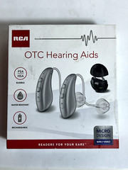 RCA OTC Behind-The-Ear Hearing Aids With Charging Case Silver BRAND NEW *NICE*