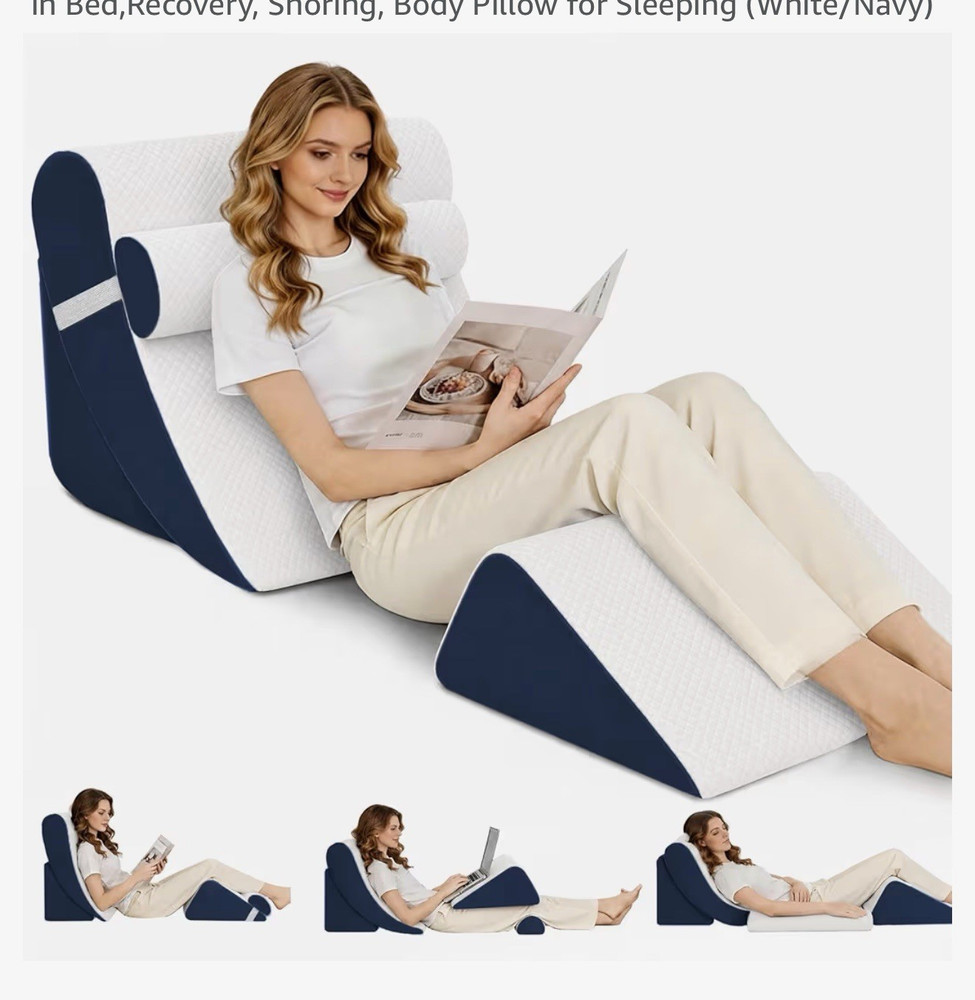 LevNubis 4PCS Orthopedic Adjustable Bed Wedge Pillow Set, White/Navy