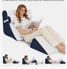 LevNubis 4PCS Orthopedic Adjustable Bed Wedge Pillow Set, White/Navy