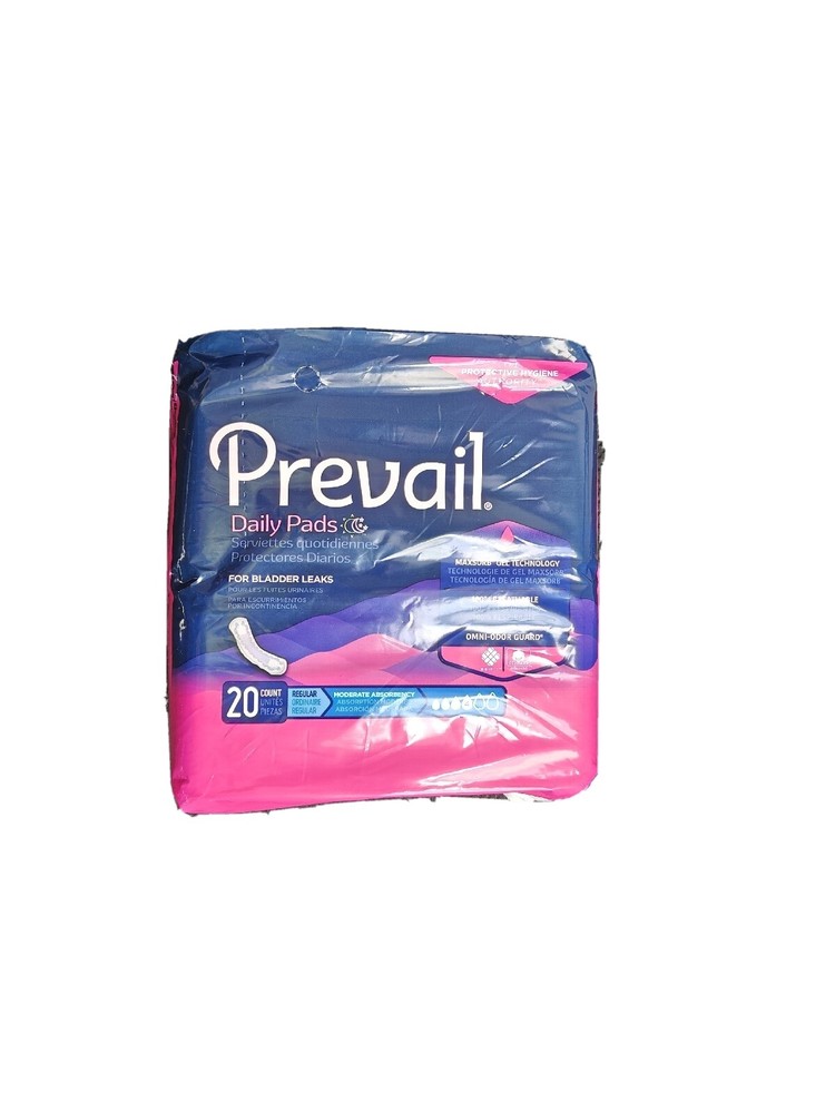 Prevail Daily Pads for Bladder Leaks 20 Count Package MAXSORB GEL TECHNOLOGY