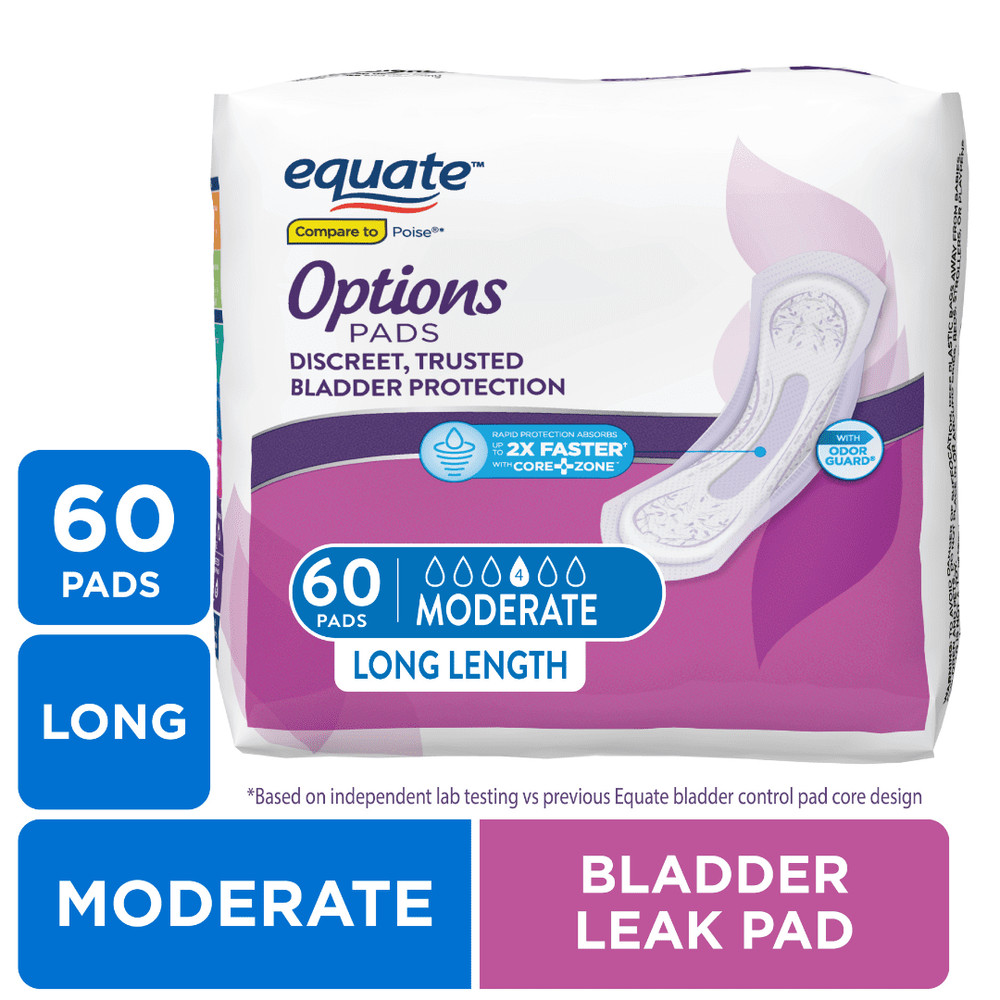 Women’s Incontinence Pads for Bladder Leakage, Moderate Absorbency Long Length,