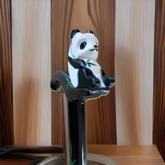 Decorative Panda Bear Walking Cane Hand Painted Bamboo Motif Brown Collector Stk