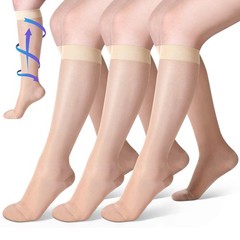 3 Pairs Sheer Knee High Compression Socks 20-30 mmHg Support Hose for Women