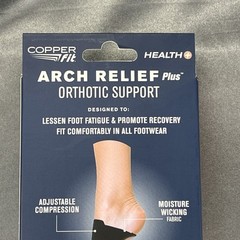 Copper Fit Arch Relief Plus Orthotic Support 1 Pair – One Size, Black Adjustable