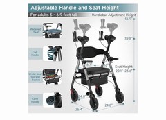 2025 StrollAid 2 In 1 Rollator Walker Transport Chair Heavy Duty 450 Lbs