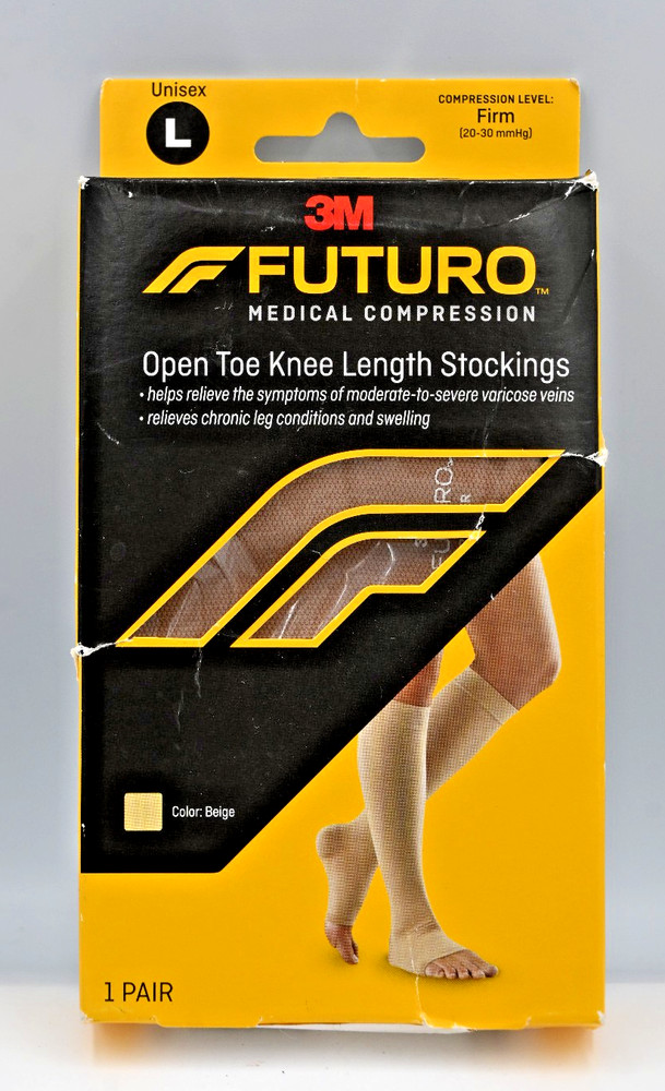 3M FUTURO Med Compression Open Toe Knee Length Stockings Firm Unisex Large Beige