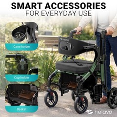 Helavo 2-in-1 Rollator Walker Wheelchair Combo, Foldable, 300lbs Capacity