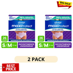 2 Pack Always Discreet Womens Underwear S M 26Ct MaxiProtect Max Plus Absorbenc