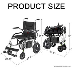 Lightweight 37.5 lbs Foldable Electric Wheelchairs Max 265lbs, with Dual Motor