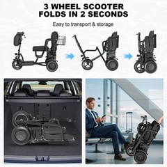 3 Wheels 350W Foldable Mobility Scooter With ice cooler box For Camping Fishing