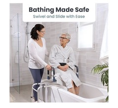 PELEGON Sliding Shower Chair Tub Transfer Bench 360 Swivel, 250 lb, Blue/White