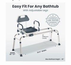 PELEGON Sliding Shower Chair Tub Transfer Bench 360 Swivel, 250 lb, Blue/White