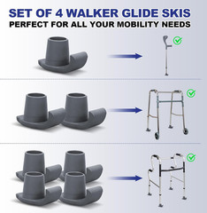 Walker Ski Glides, 4 Pack Durable Walker Ski Glides for Folding Walkers, Univers