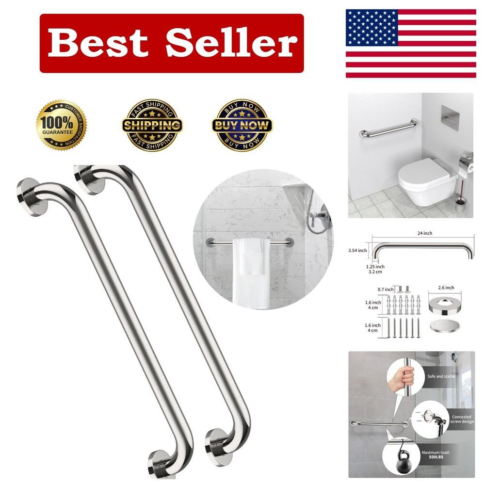 Sturdy 24 Inch Chrome Grab Bars for Bathrooms – 2 Pack for Maximum Support