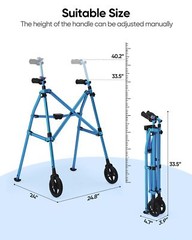 7LB Rollator Walker Foldable Rolling Walker 330LB Capacity for Senior Blue Grey