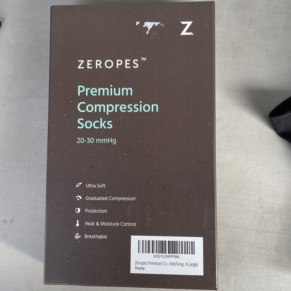 Zeropes Premium Compression Socks – XL, White & Gray a100