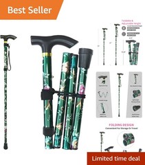 5-Height Adjustable Lightweight Folding Cane with Wrist Strap for Seniors