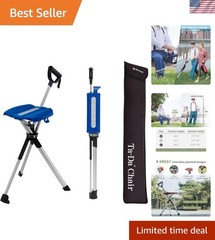 Ta-Da Chair Series 2: Lightweight Portable Walking Stick & Folding Chair, Blue