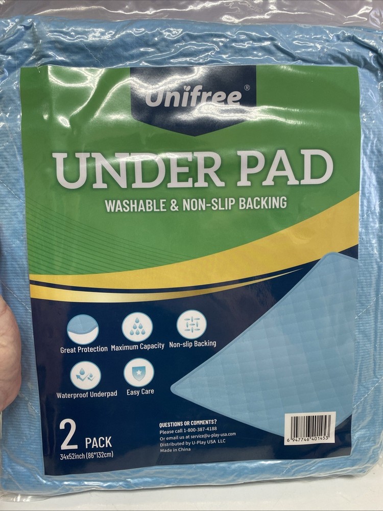 Unifree Under Pad 2 pk 34″ x 52″ Washable & Non-Slip – NEW – Sealed
