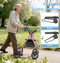 Walkers for Seniors with Seat, Pink Rollator, 16 lb, Adjustable, 22″ Wide