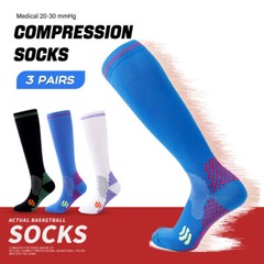 3 Pairs Sports Compression Socks Diabetic Travel Long Tube Socks for Nurse Edema