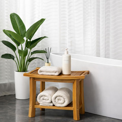 Waterproof Teak Shower Bench 22″ with Storage Shelf for Indoor & Outdoor Use