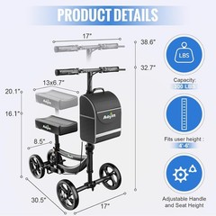 New Aojin Steerable Knee Scooter for Adults, Foldable w/ Dual Brake,