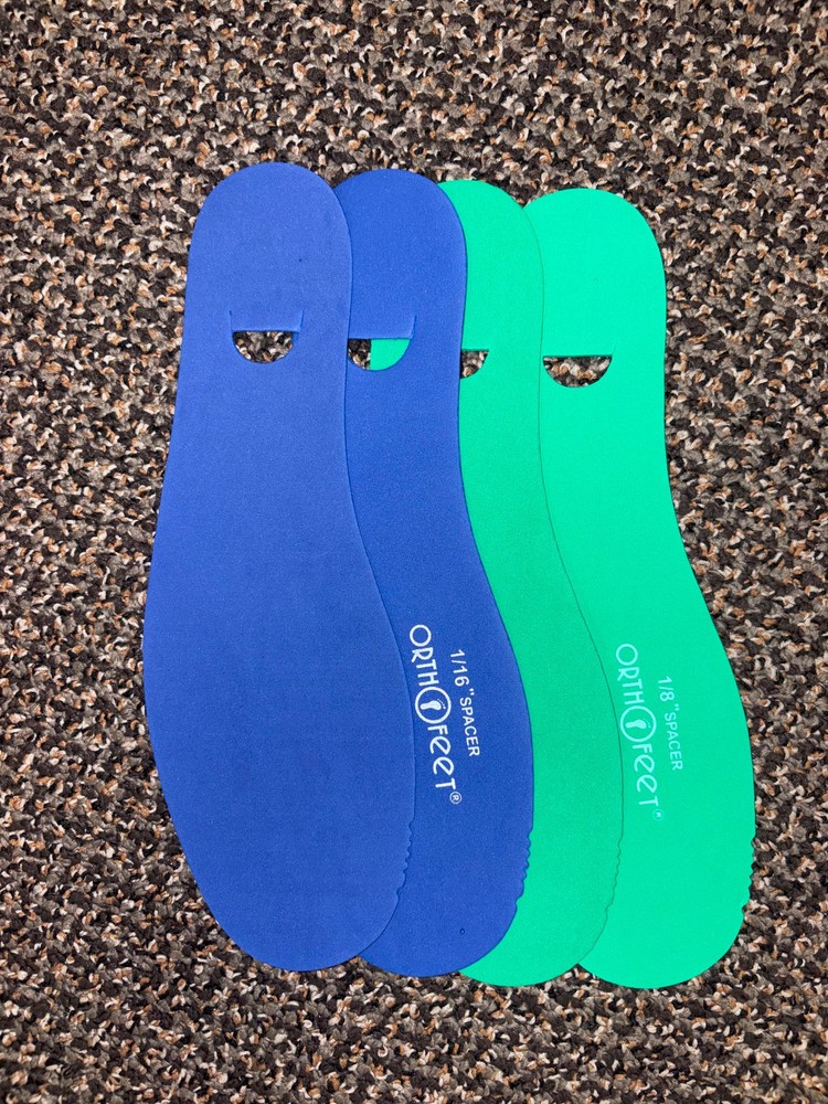 NEW Orthofeet MEN’S SIZE 7.5 Orthopedic Shoe Spacer Blue 1/16″ + Green 1/8″