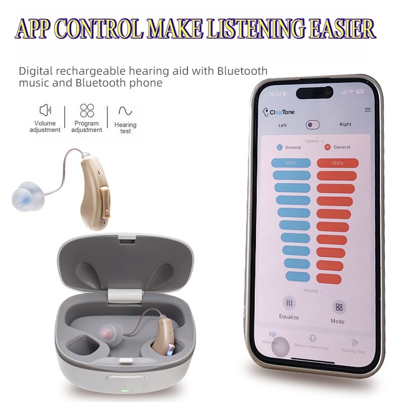 OTC Bluetooth APP Rechargeable Hearing Aids For Seniors RIC With Music Streaming