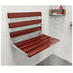 Foldable Wall-Mounted Shower Seat 20″ Red-Brown Wood Stainless Steel Frame