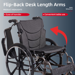 Folding Manual Transport Wheelchair, 20 “ Seat With Front and Rear Locking Hand