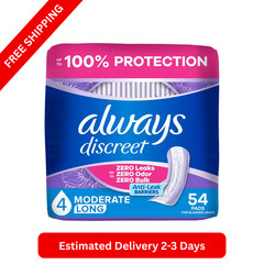 Always Discreet Pads Moderate Long 54 Count Bladder Leak Protection Women
