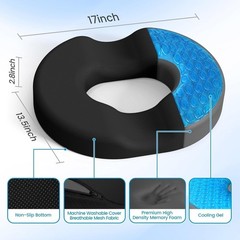 Black Large Cooling Gel Memory Foam Donut Pillow Seat Cushion for Back Pain