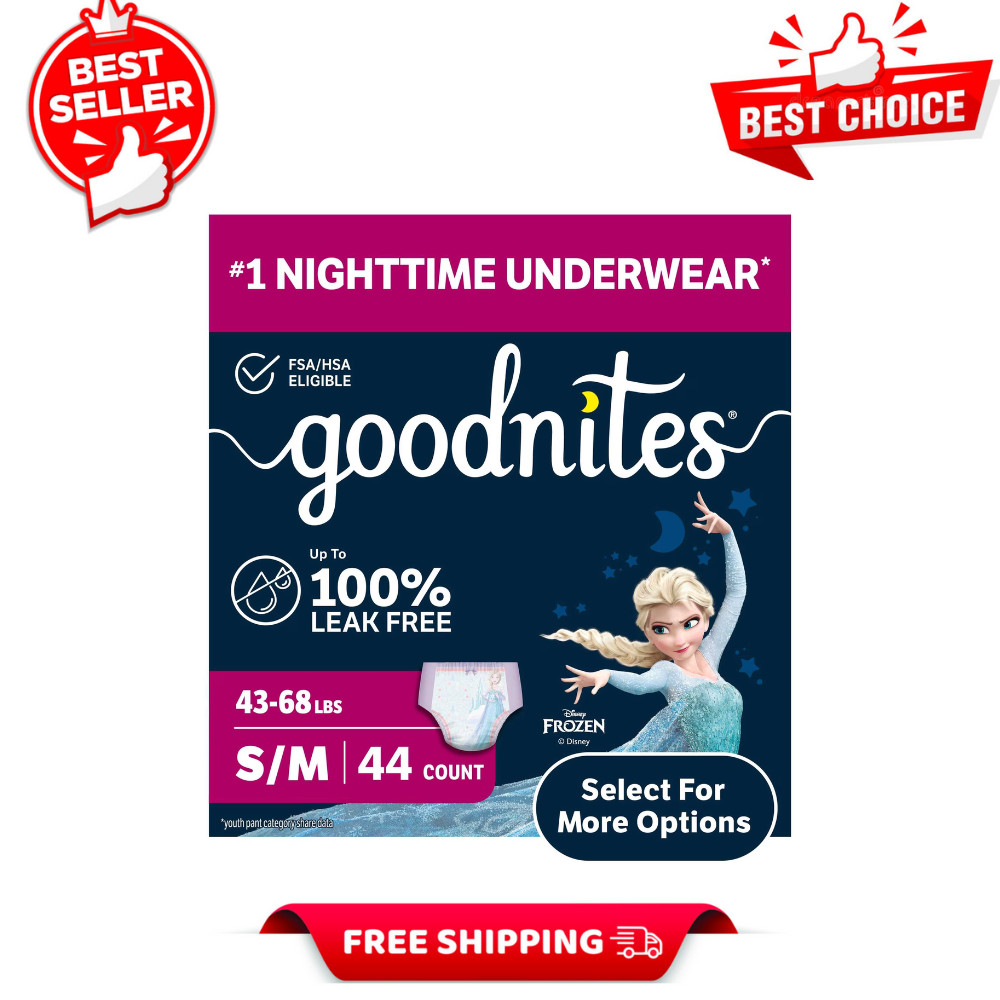 Goodnites Girls Nighttime Bedwetting Underwear, S/M (43-68 lbs), 44 Count, Pink