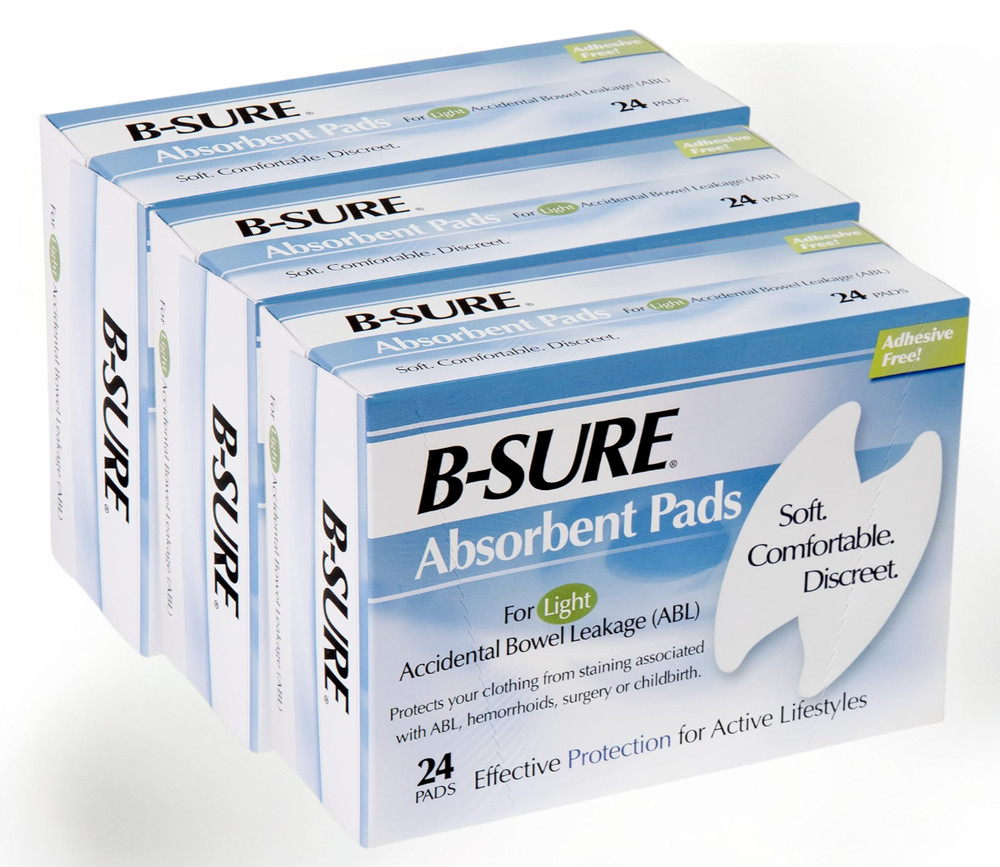 B-Sure Anal Leakage Pads Box of 24 Pads – 3 pack/72 pads